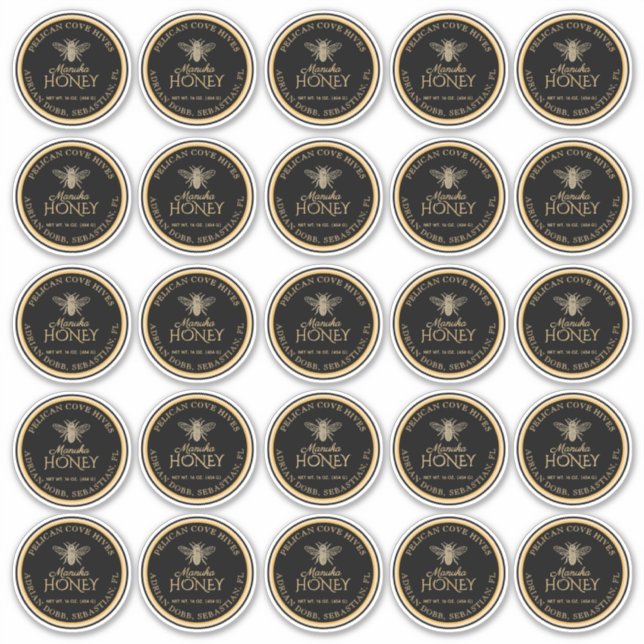2.5" Manuka Honey Black Gold Bee Labels (Front)