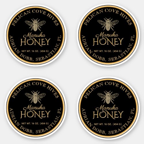 25 Manuka Honey Black Gold Vintage Bee Label