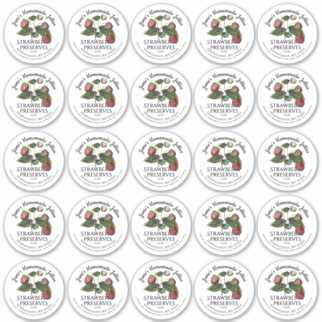 2.5" Strawberry Jam Jar Label and Mason Lid Label (Front)
