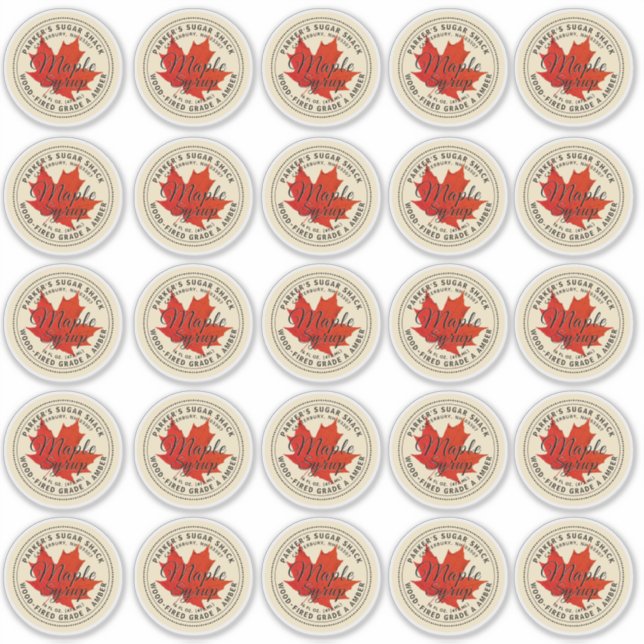 2.5" Wood-fired Maple Syrup Label Red Maple Leaf  (Front)