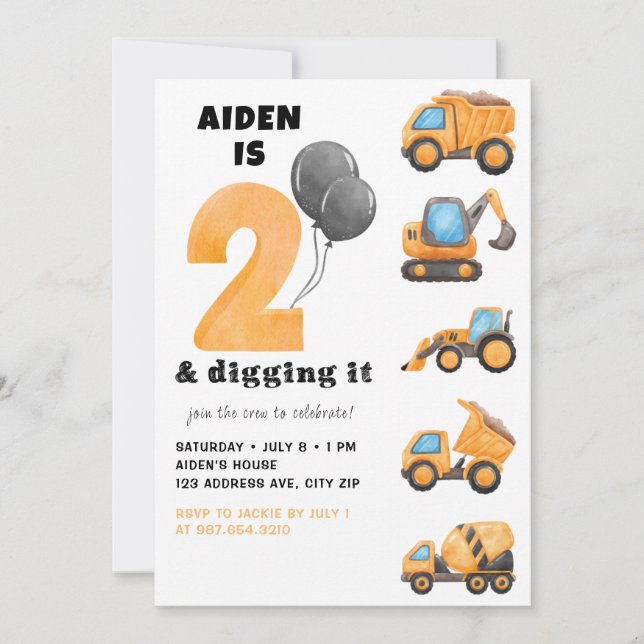 2 And Digging It Birthday Party Invitation Boys (Front)