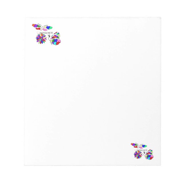 2 Autism Awareness Butterflies with flower Notepad (Front)