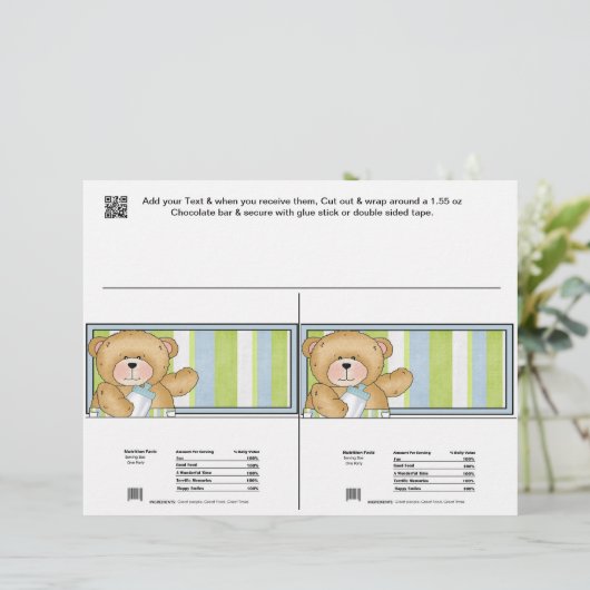 2 Baby Bear Shower Candy Bar Wrappers Party Favors (Standing Front)