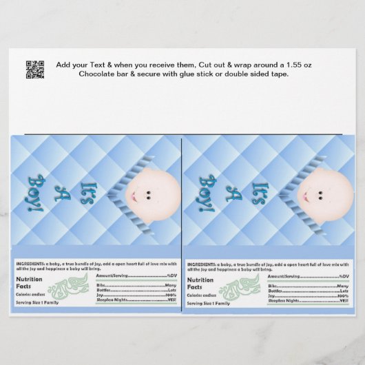 2 Baby Boy Shower Candy Bar Wrappers Party Favors (Front)