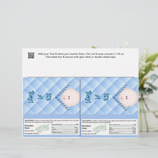 2 Baby Boy Shower Candy Bar Wrappers Party Favors (Standing Front)