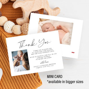 2 baby photos simple elegant script thank you note card