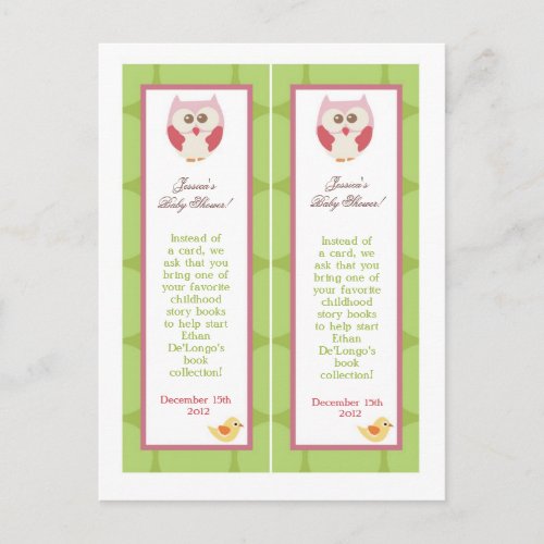 2 Baby Shower Bookmarks Love and Nature Girl Woodl Invitation Postcard