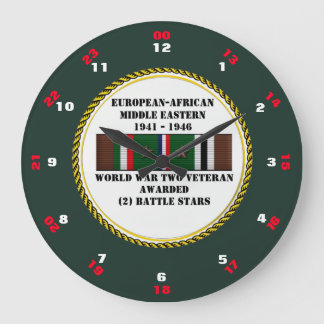2 BATTLE STARS WWII VETERAN LARGE CLOCK