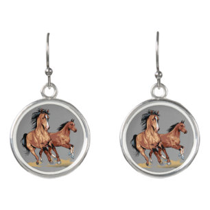 2 Beautiful Horses Running Round Earrings