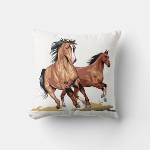 2 Beautiful Running Horses Sketch Throw Pillow