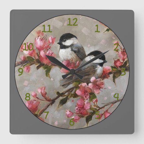 2 Beautiful Song Birds Square Wall Clock