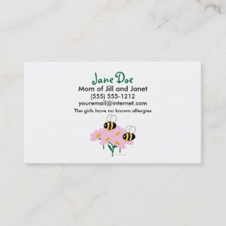 2 Bees & Pink Flowers Centered Calling Card