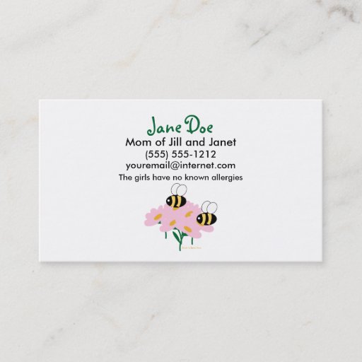 Customizable 2 Bees & Pink Flowers Centered Business Cards