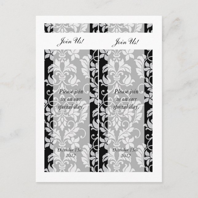 2 Black and Grey Damask Save the Date Bookmarks Announcement Postcard (Front)