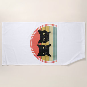 2 Black Cats Peeking Vintage Retro Cat Animal Love Beach Towel