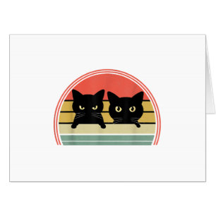 2 Black Cats Peeking Vintage Retro Cat Animal Love Card