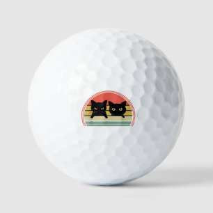 2 Black Cats Peeking Vintage Retro Cat Animal Love Golf Balls