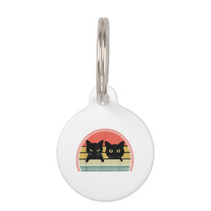 2 Black Cats Peeking Vintage Retro Cat Animal Love Pet ID Tag
