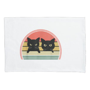 2 Black Cats Peeking Vintage Retro Cat Animal Love Pillow Case