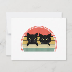2 Black Cats Peeking Vintage Retro Cat Animal Love Save The Date