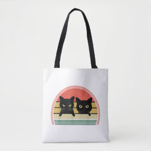 2 Black Cats Peeking Vintage Retro Cat Animal Love Tote Bag