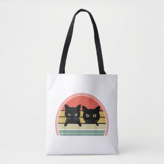 2 Black Cats Peeking Vintage Retro Cat Animal Love Tote Bag