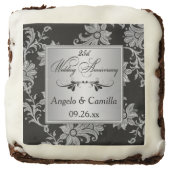 2" Black, Silver Damask 25th Anniversary Brownies (Front)