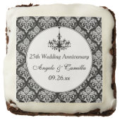 2" Black, Silver Damask 25th Anniversary Brownies (Front)