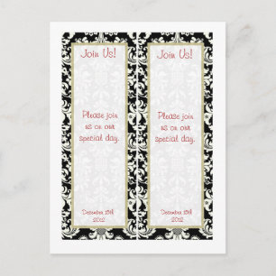 2 Black/White Damask Wedding Save Date Bookmarks Announcement Postcard