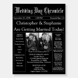 2 Black White Photos QR Code Black Wedding Program Foam Board