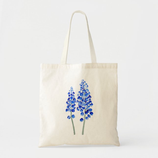 2 blue abstract grape hyacinth watercolor tote bag (Front)