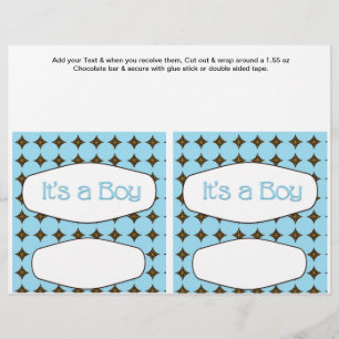 2 Blue Baby Shower Favor Custom Candy Bar Wrappers