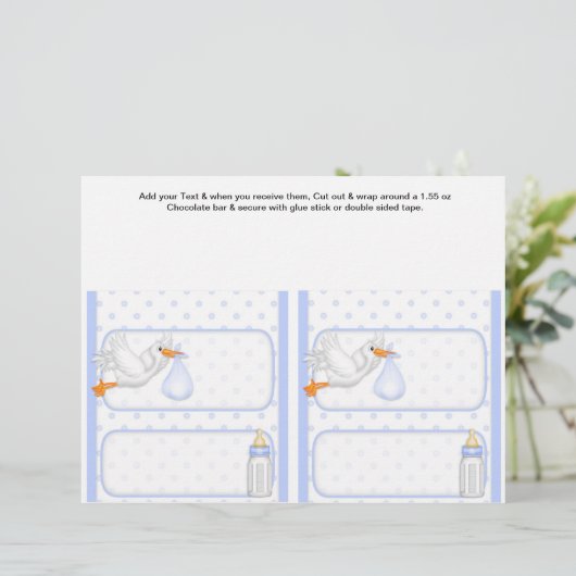 2 Blue Baby Shower Favor Custom Candy Bar Wrappers (Standing Front)