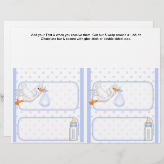 2 Blue Baby Shower Favor Custom Candy Bar Wrappers (Front/Back)