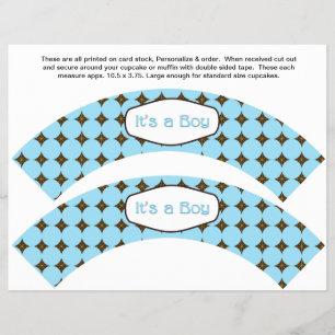2 Blue BOY Baby Personalized Cupcake Wrappers