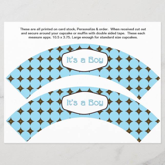 2 Blue BOY Baby Personalized Cupcake Wrappers (Front)