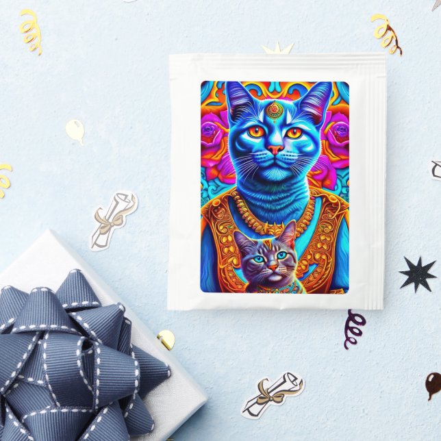 2 blue cats illustration tea bag drink mix (Packets)
