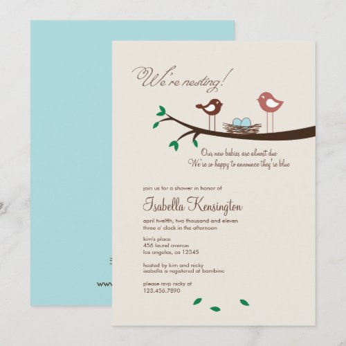 2 Blue Eggs Twin Boys Baby Shower Invitation