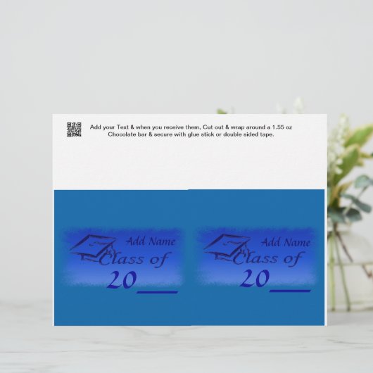 2 Blue Graduation Favor Custom Candy Bar Wrapper (Standing Front)