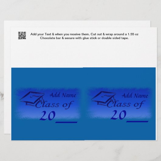2 Blue Graduation Favor Custom Candy Bar Wrapper (Front/Back)