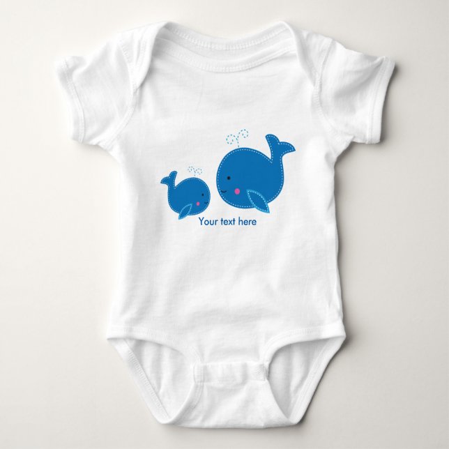 2 Blue Whales Baby Personalized Custom One piece Bodysuit (Front)