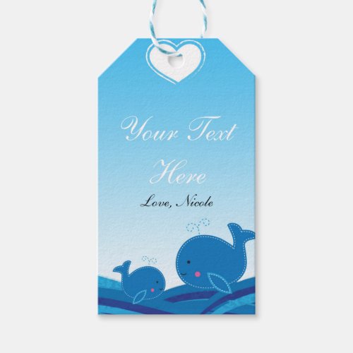 2 Blue Whales Baby Shower Party Gift Tag