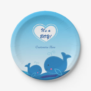 2 Blue Whales Baby Shower Party Plates