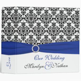 2" Blue, White and Black Damask Wedding Binder