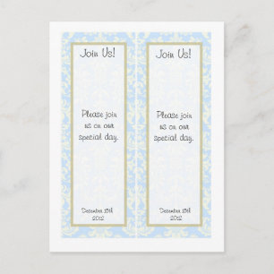 2 Blue/White Damask Wedding Save the Date Bookmark Announcement Postcard