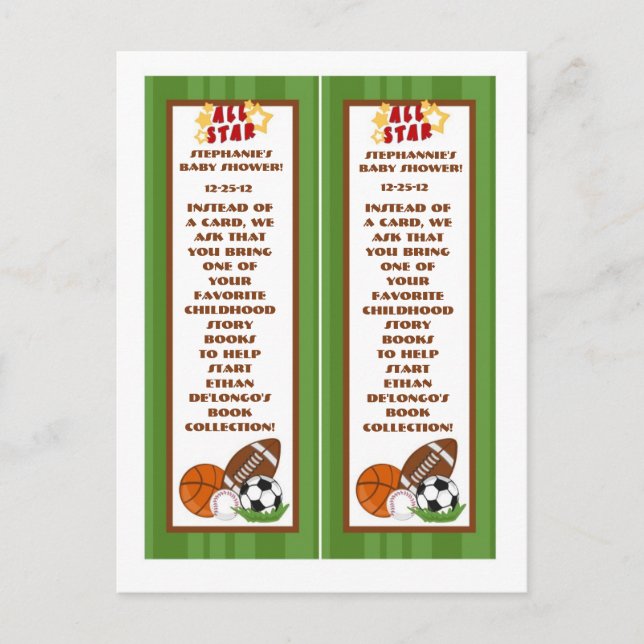 2 Book Marks All Star Green Invitation Postcard (Front)