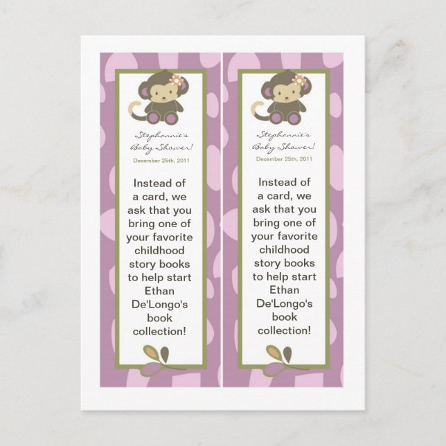 2 Book Marks Jacana Girl Jungle Zoo Animal Invitation Postcard (Front)