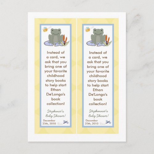 2 Book Marks Leap Frog Turtle Bee Dragonfly Pond Invitation Postcard