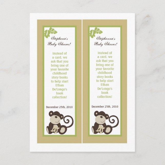 2 Book Marks Monkey Time Zoo Animal Invitation Postcard (Front)