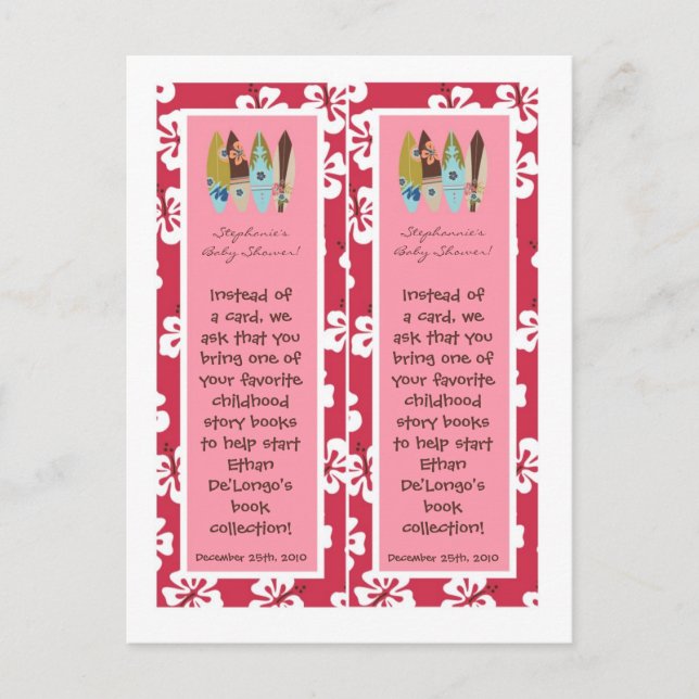 2 Book Marks Pink Hawaiian Luau Tropical Invitation Postcard (Front)